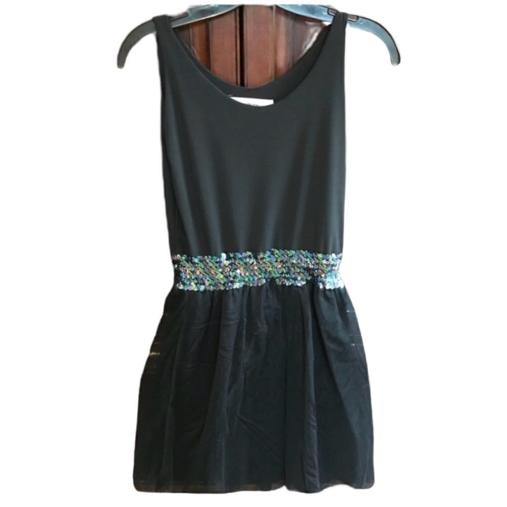 Black Sequin Belt Party Dress